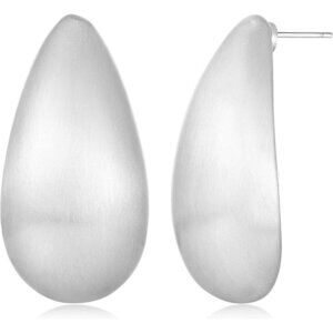 ⚡Silver Teardrop Earrings for Women Matte Chunky Statement Drop Dangle Jewelry